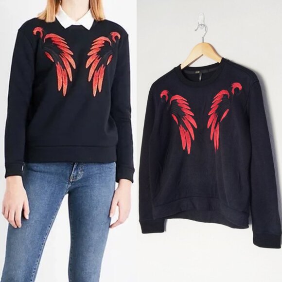 Maje Tonnerre Rouge Wing Embroidered Bird Sweatshirt Top Black S $220 Crewneck - Picture 1 of 16